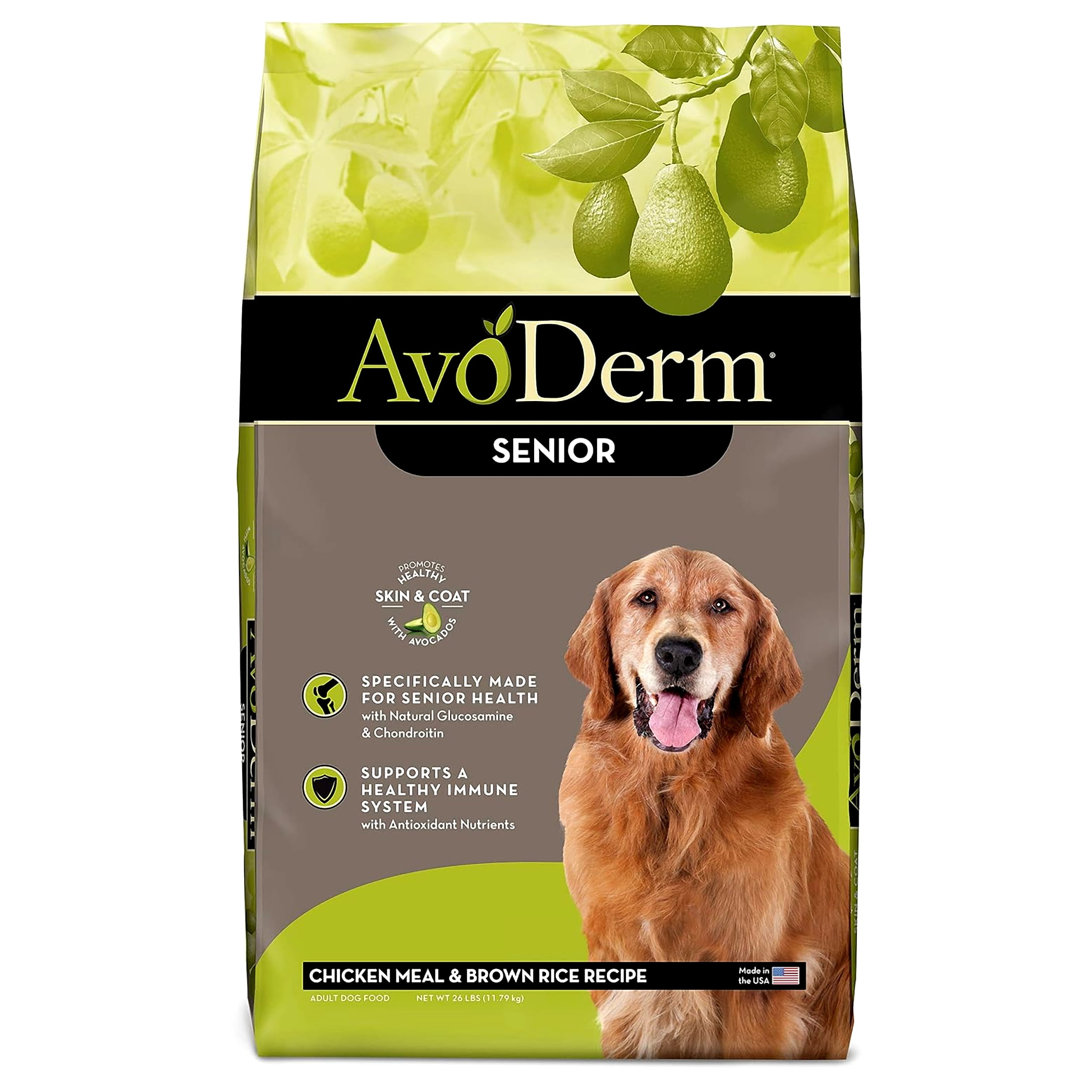 AvoDerm Natural Chicken Meal and Brown Rice Formula Senior Dog Food, 26-Pound