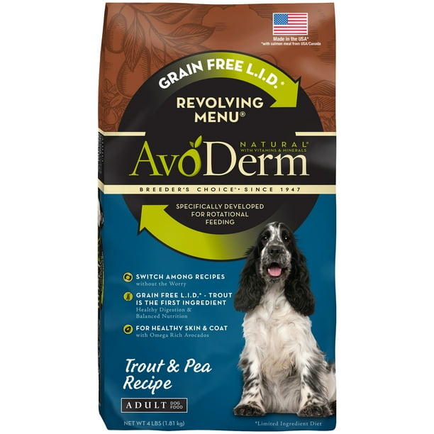 AvoDerm Natural Revolving Menu Adult Dog Food, Trout and Pea, 4Pound