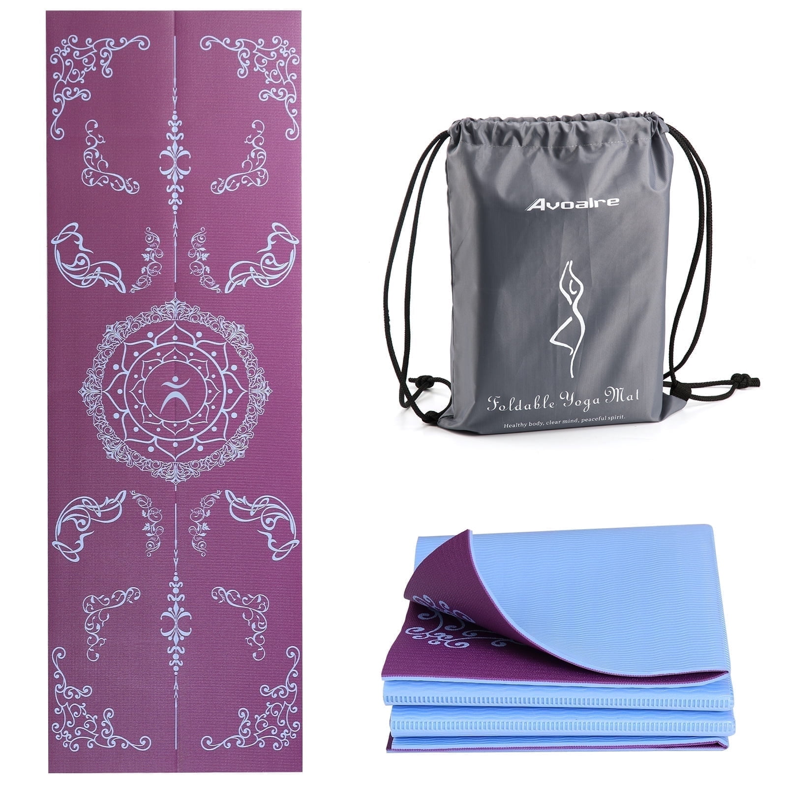 Avoalre Yoga Mat, Foldable 72" x 24" x 1/5" Double Sided Non-Slip Mat with Bag, Thick Yoga Mat for Workout Fitness Pilates Stretching