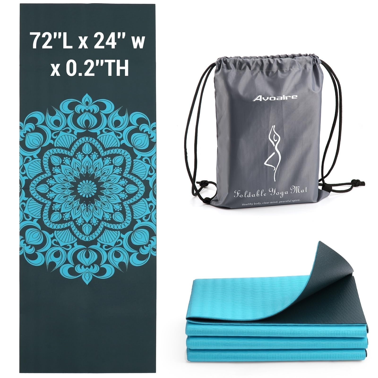 Avoalre Yoga Mat, Foldable 72" x 24" x 1/5" Thick Yoga Mat for Workout Fitness Pilates Stretching with Bag, Double Sided Non-Slip