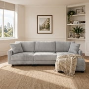 Avobird 100-inch L-shaped Sofa with dual charging ports at the arms, Corduroy Fabric, Upholstered Deep Seat Couches for Living Room, Gray