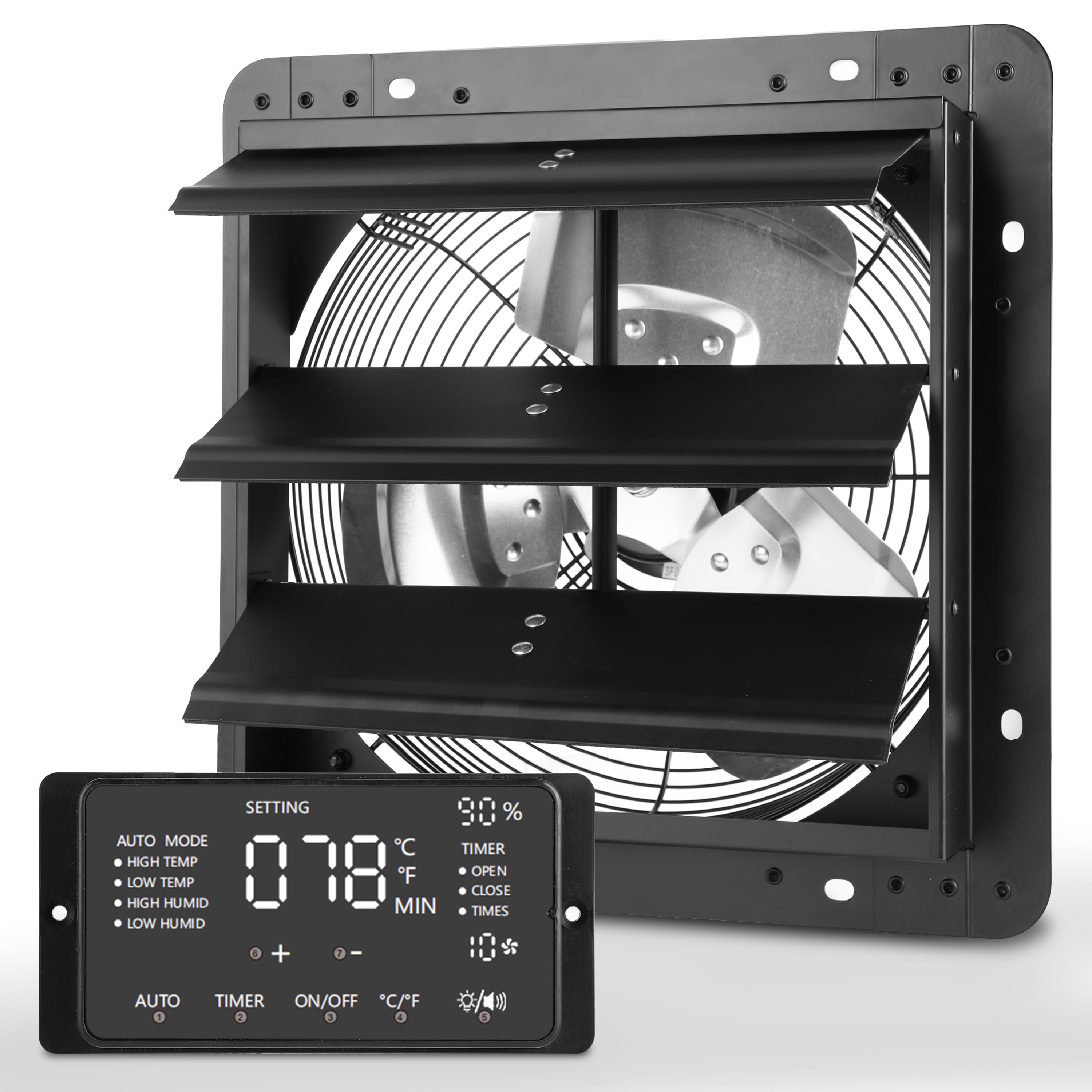 Avobird 12 inch Exhaust Fan With EC Motor 1400 CFM,Automatic Shutter with Thermostat & Humidity controller for Attic Greenhouse, Shed, Shop, Garage