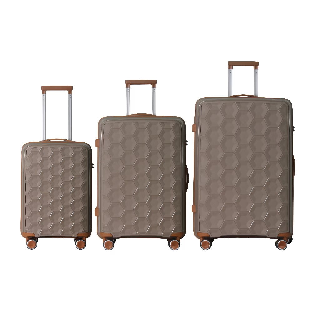 Avobird 3-Piece 20''24''28'' Hardshell Luggage Sets for Business, Trip, Lightweight Suitcase with Rolling Wheels TSA Lock & Moulded Corner, Brown