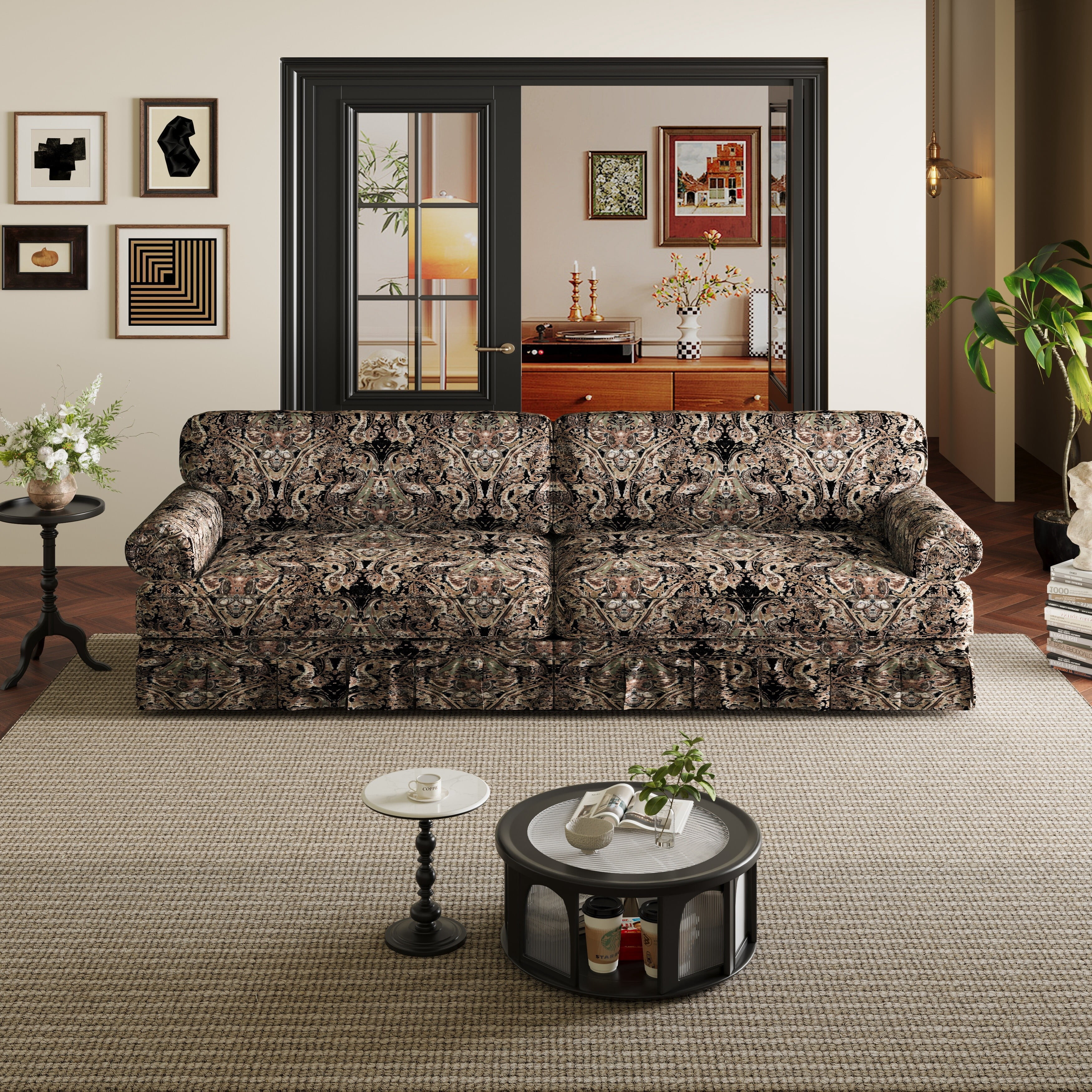 Avobird 93.7" Comfortable Cloud Couches, Oxford Fabric, Extra Deep Seat Mid Century Sofa for Apartment/Office, Black Floral