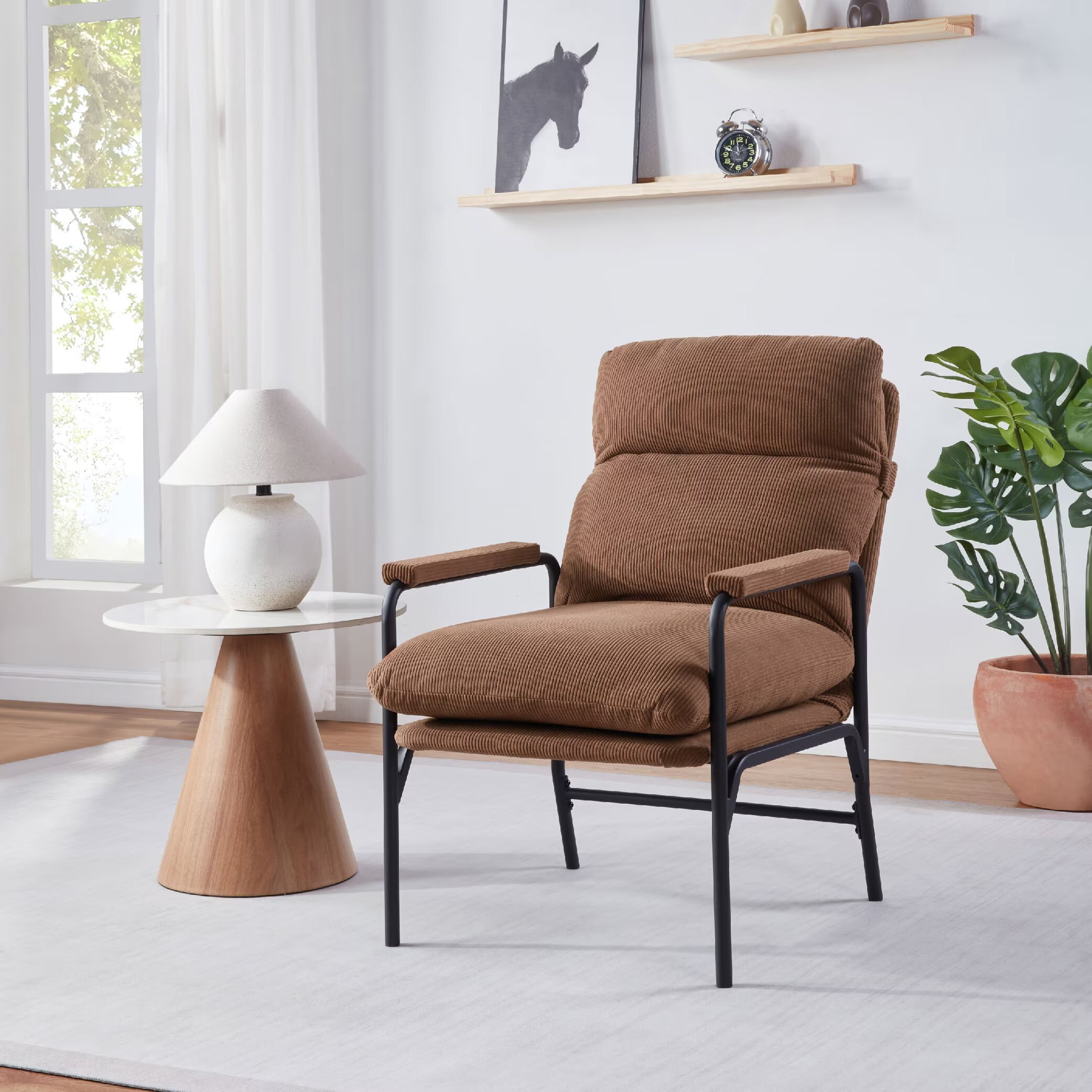 Avobird Modern Accent Chair for Living Room, Bedroom, Office, Vanity Chair with Adjustable Armrests & Removable Cushion, Brown