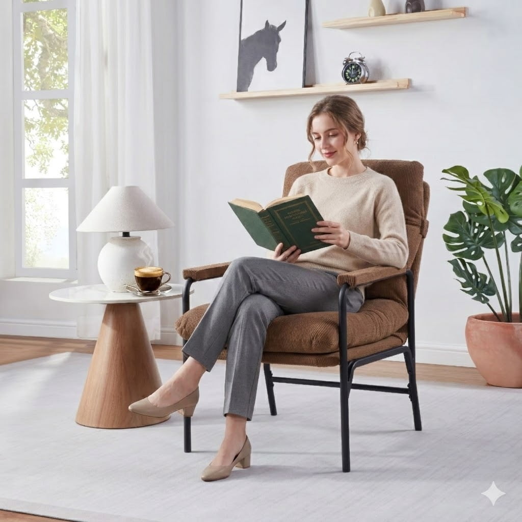 Avobird Modern Accent Chair for Living Room, Bedroom, Office, Vanity Chair with Adjustable Armrests & Removable Cushion, Brown