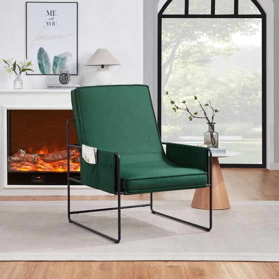 Avobird Modern Accent Chair for Living Room, Bedroom, Office, Vanity Chair with Storage Bag & Removable Cushion, Green