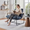 thumbnail image 1 of Avobird Modern Accent Chair for Living Room, Bedroom, Office, Vanity Chair with Wood Armrests & Removable Cushion, Blue, 1 of 7