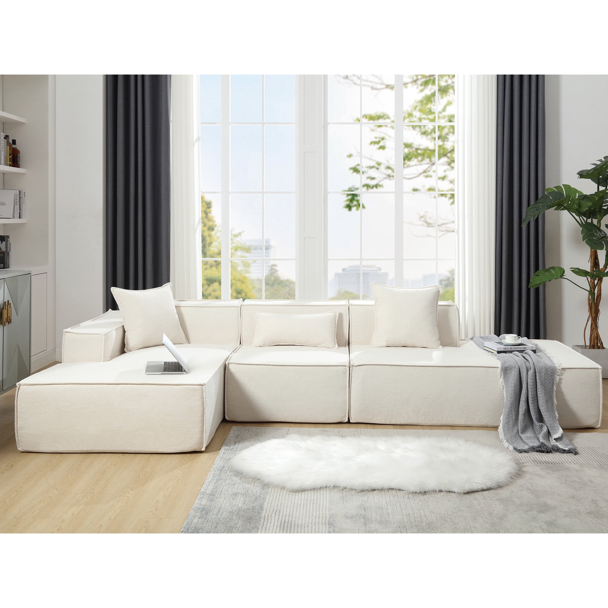 Avobird Modular combination living room sofa set, modern minimalist Couch, free installation Sleeper sofa, L-shaped, Left-Hand Facing, Beige