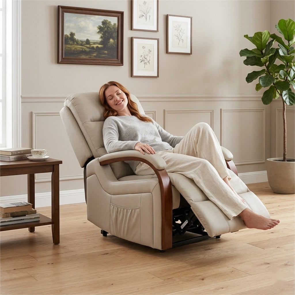 Avobird Power Lift Recliner Chair with Massage & Heat, Egyptian Suede Massage Chair, Side Pockets/Dual Motor Electric/Elderly-friendly, Beige