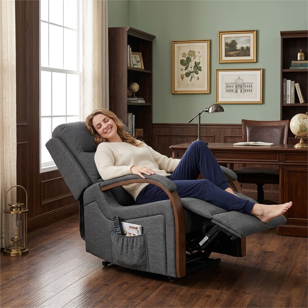 Avobird Power Lift Recliner Chair with Massage & Heat, Egyptian Suede Massage Chair, Side Pockets/Dual Motor Electric/Elderly-friendly, Charcoal Gray