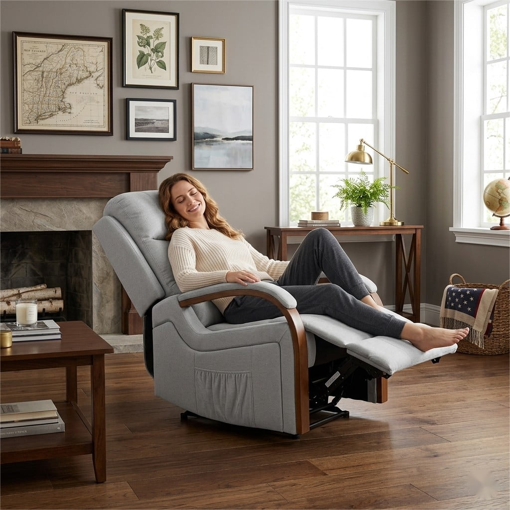 Avobird Power Lift Recliner Chair with Massage & Heat, Egyptian Suede Massage Chair, Side Pockets/Dual Motor Electric/Elderly-friendly, Gray