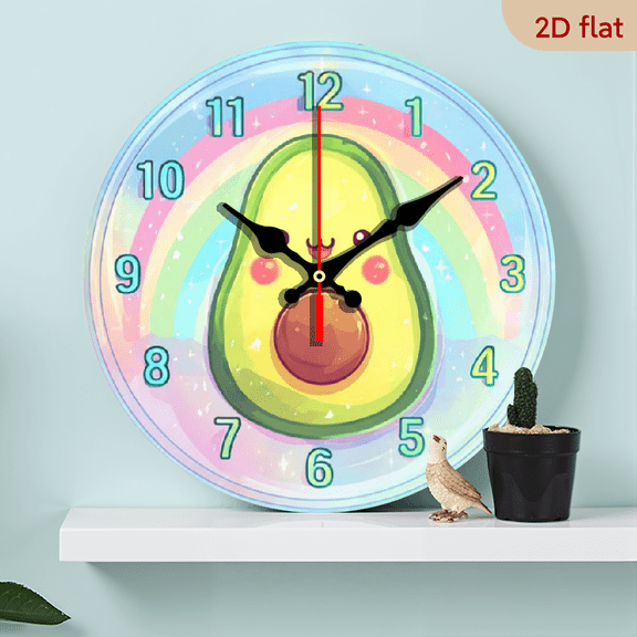 Avocado Backdrop Clock - 10inch Wood Veneer Europe and America Style Round Silent Flat Wall Clock - Batteries Not Included - Add Joyful Time to Your Study Or Living Room, Perfect Gift fo