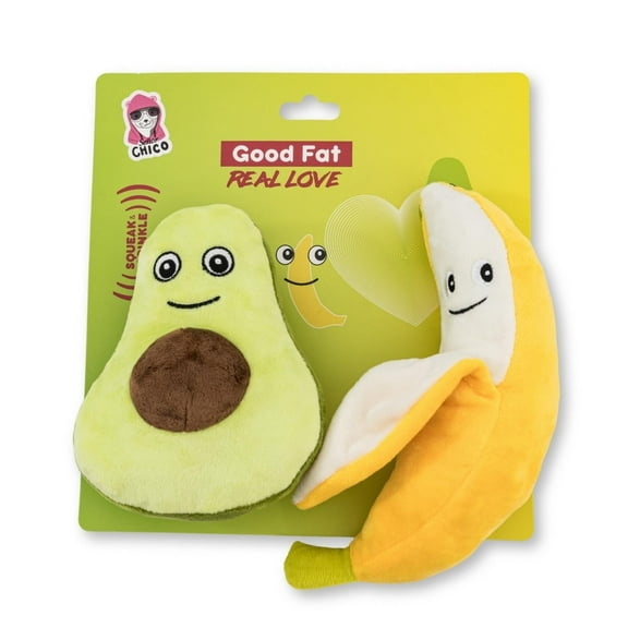 Avocado & Banana Plush Dog Toy Gift Set – with Squeaker & Crinkle Paper