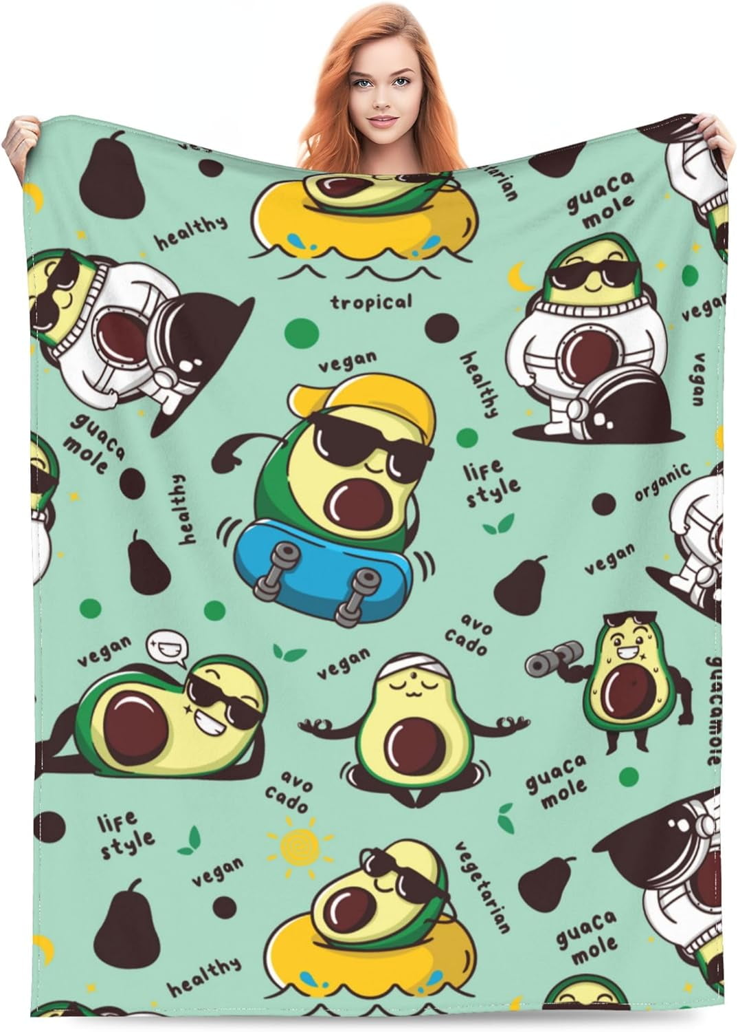 Avocado Blanket Cute Throw Blankets for Adult Women Men Soft Warm Lightweight Cozy Cartoon Throws Bed for Living Room Bedding Couch Decor 60x80in