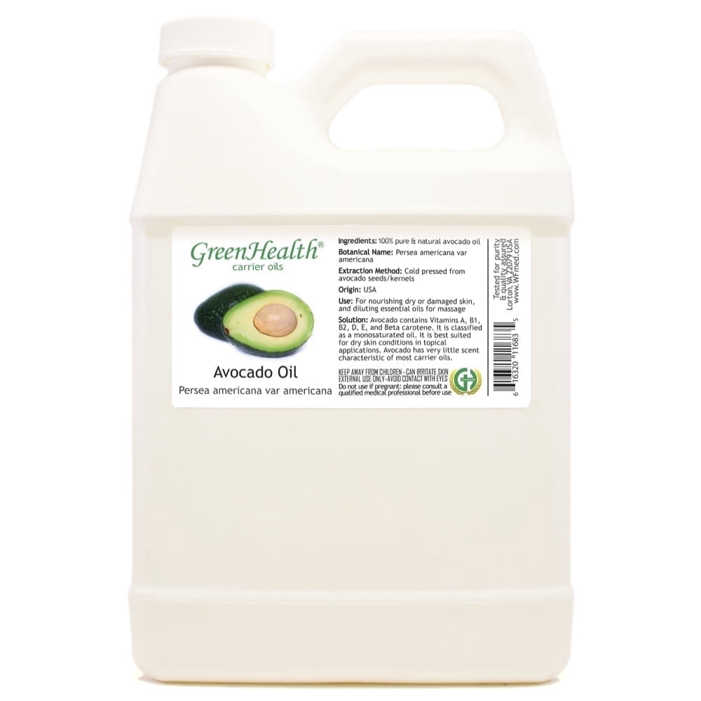 Avocado Carrier Oil – 32 fl oz | Pure Natural Oil | White Plastic Jug with Cap | for DIY Hair Masks, Beard Oils, Soap Making