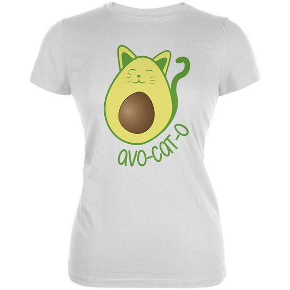 Avocado Cat Avocato Juniors Soft T Shirt White LG