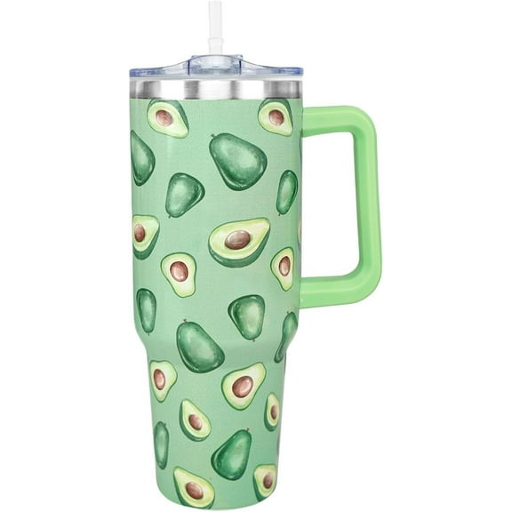 Avocado Cup 40 Oz, Avocado Gifts for Women, Avocado Water Bottles Travel Mug Coffee Cup, Avocado Stuff Ornament Accessories, Avocado Lover Gifts, Stainless Steel 40 Oz Tumbler with Handle and Straw