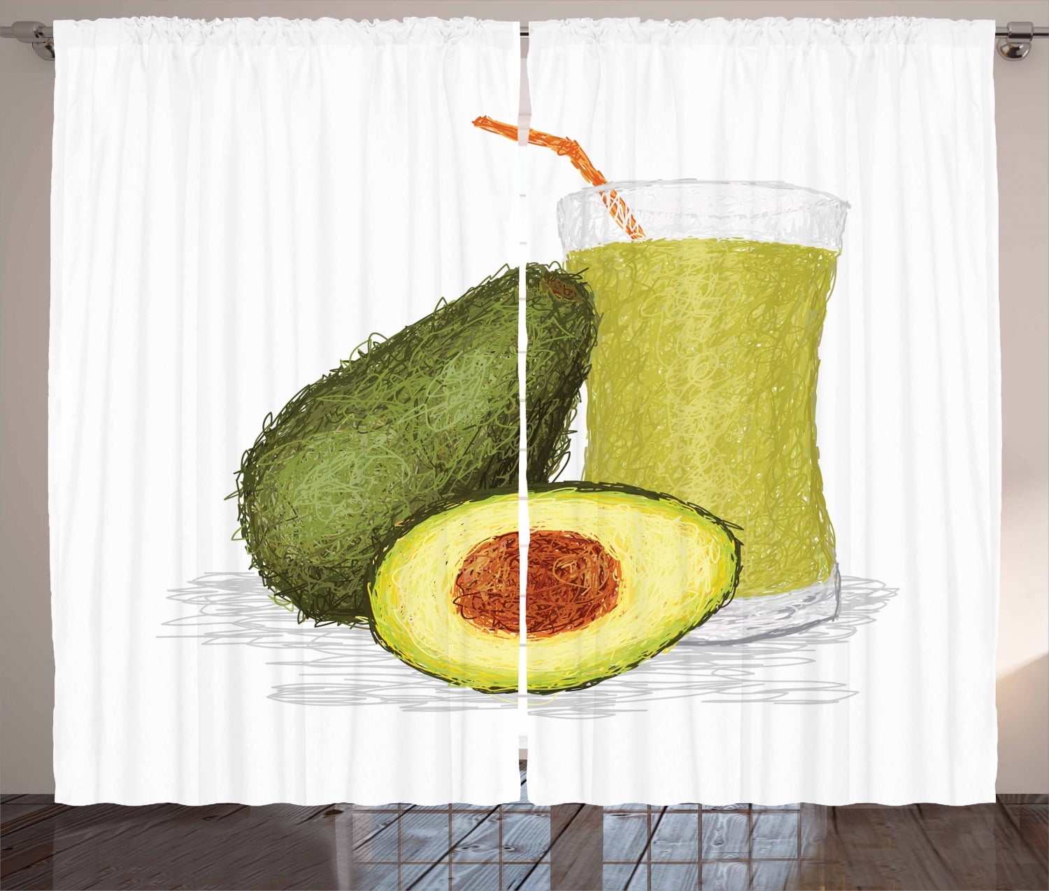 Ambesonne Avocado Curtains 2 Panel Set, Fresh Avocado Smoothie, 108" x ...