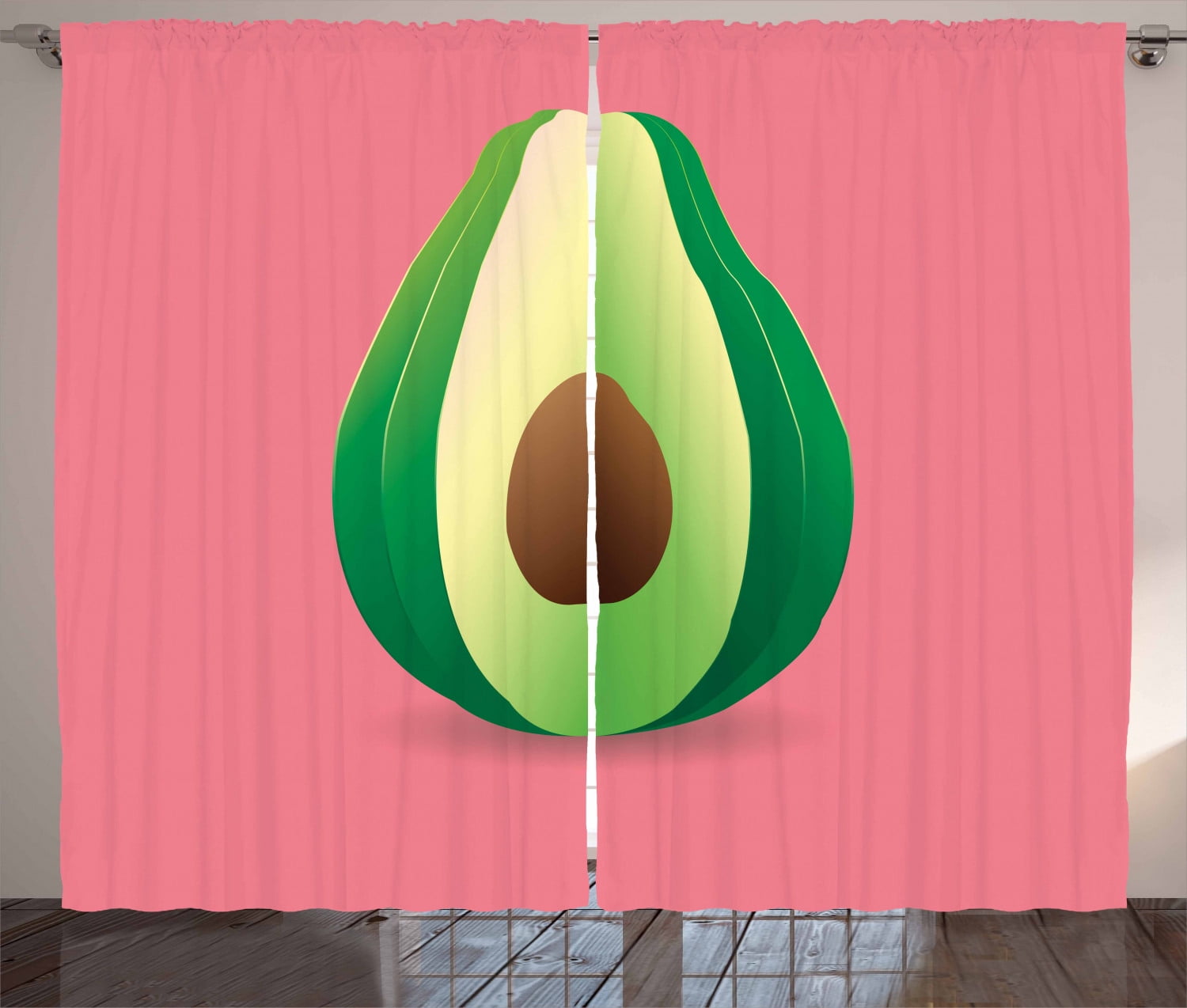 Ambesonne Avocado Curtains 2 Panel Set, Food on Summer Colored Back ...