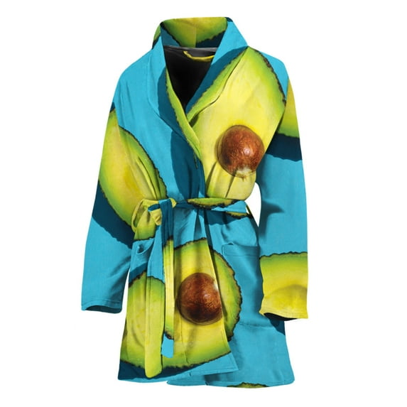 Avocado Cut In Half Women Bathrobe One Size Univeral Fits, Avocado Fruits Fashion Lightweight Plush Fleece Long Robe For Women