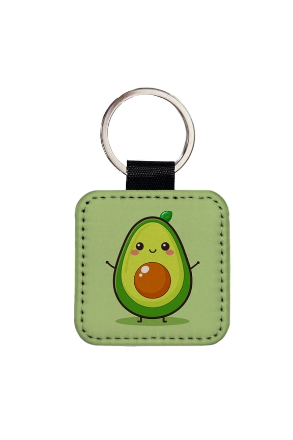 Avocado Cute Faux Leather Square Keychain