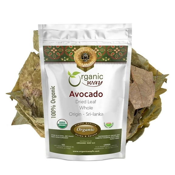 Organic Way Avocado Leaves Whole | Dried Herbal Leaves for Cooking & Tea | Resealable Pouch | Origin Sri Lanka (4 oz)