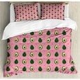 thumbnail image 1 of Avocado Duvet Cover Set, Romantic Natural Food Theme Cartoon Halved Avocado with Heart Motif, Decorative 3 Piece Bedding Set with 2 Pillow Shams, Calking Size, Pastel Pink and Emerald, by Ambesonne, 1 of 3