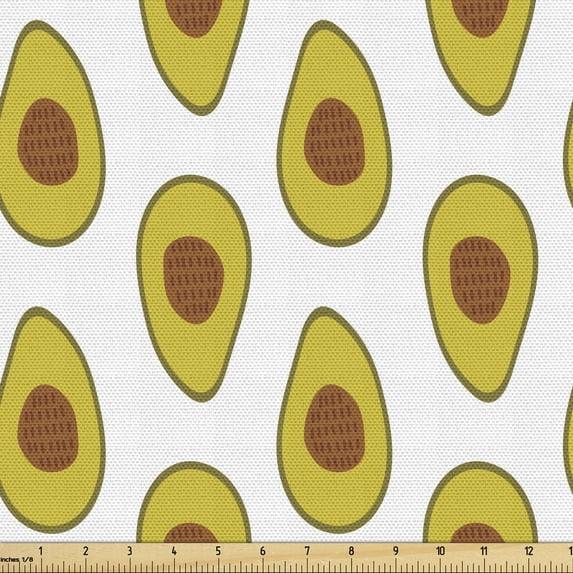 Ambesonne Avocado Fabric by the Yard Upholstery, Exotic Tropical Composition, 5 Yards, Yellow Green Brown