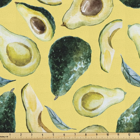 Ambesonne Avocado Fabric by the Yard Upholstery, Watercolor Summer Food, 2 Yards, Multicolor