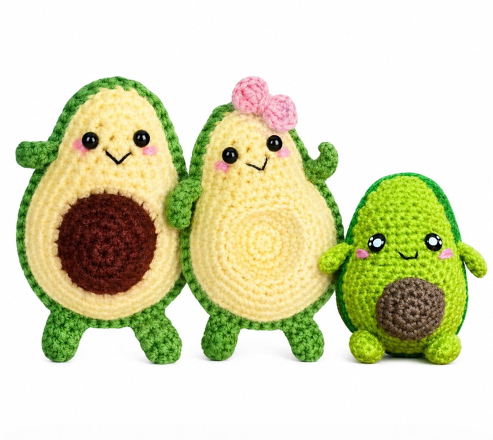 3 Pack Avocado Family Crochet Kit for Beginners, Avocado Amigurumi Starter Set with Step by Step Video Tutorials, TIKA