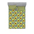 thumbnail image 1 of Avocado Fitted Sheet & Pillow Sham Set, Pattern with Delicious Vegan Elements on Monochrome Zigzag Background Print, Decorative 6 Piece Bedding Decor Set, Queen, Black Brown Green, by Ambesonne, 1 of 3