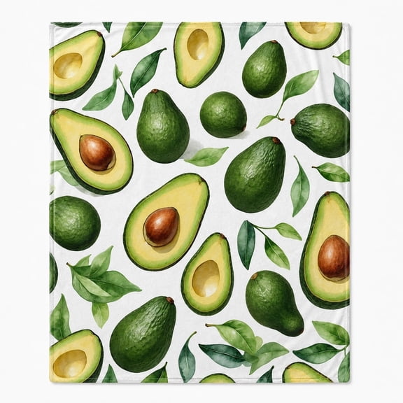 Avocado Fleece Blanket – Botanical Fruit Print Throw | Soft 280GSM Polyester | 4 Sizes