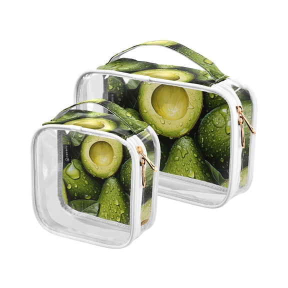 Avocado Fruit Clear Cosmetic Bags with Handles PVC Toiletry Bags Zipper Waterproof Portable for Traveling 2 Pcs