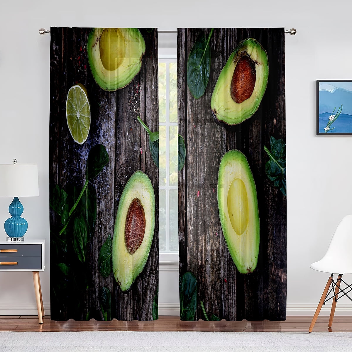 Avocado Fruit Vegetable White Yellow Tulle Curtains for Living Room