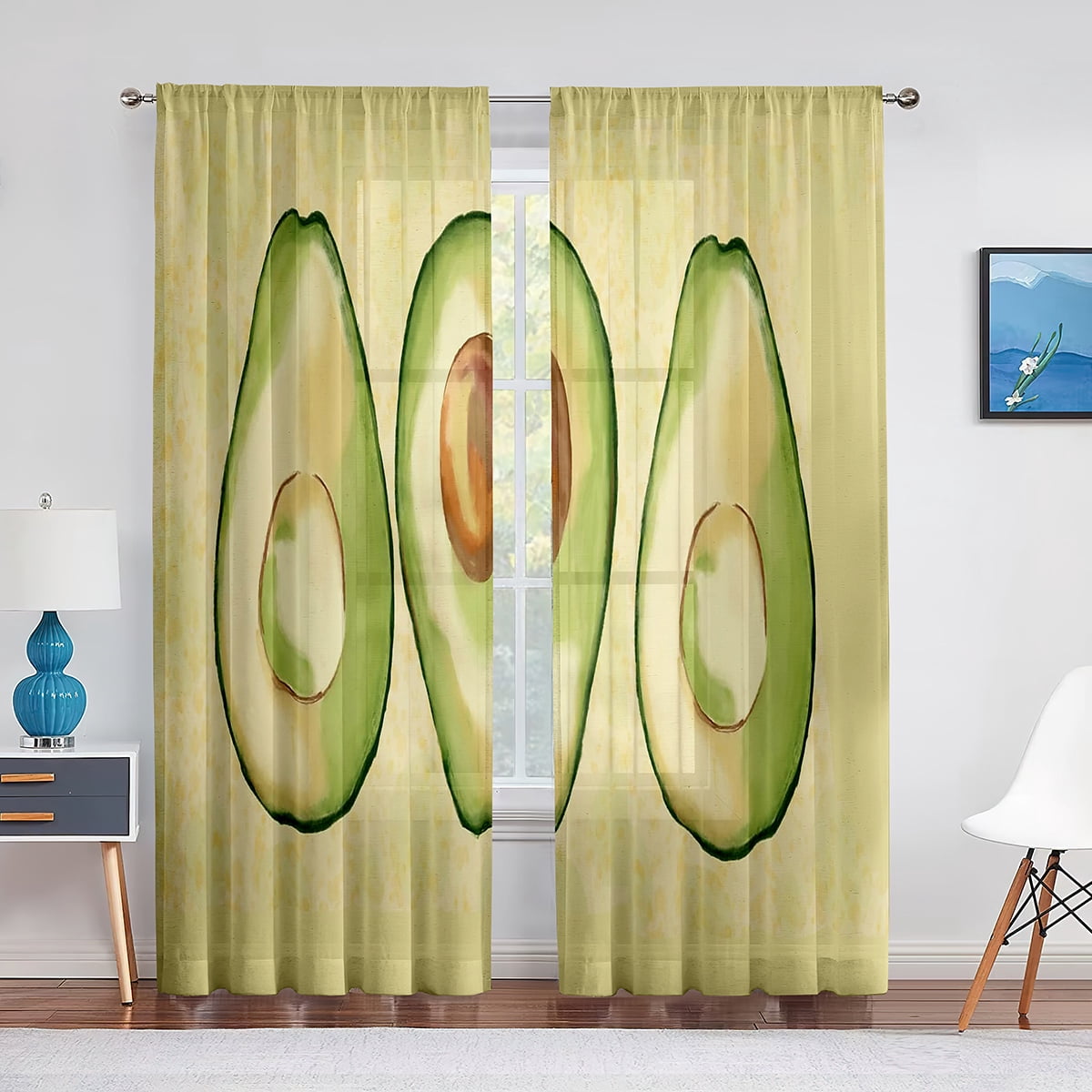 Avocado Fruit Vegetable White Yellow Tulle Curtains for Living Room ...