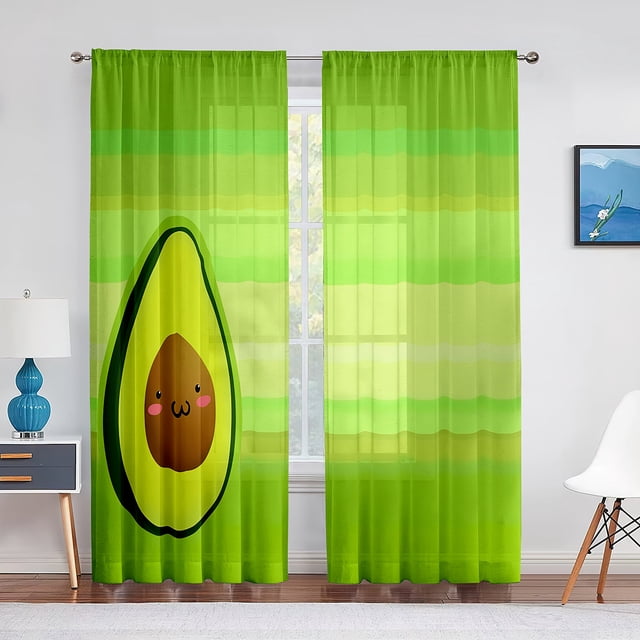 Avocado Fruit Vegetable White Yellow Tulle Curtains for Living Room