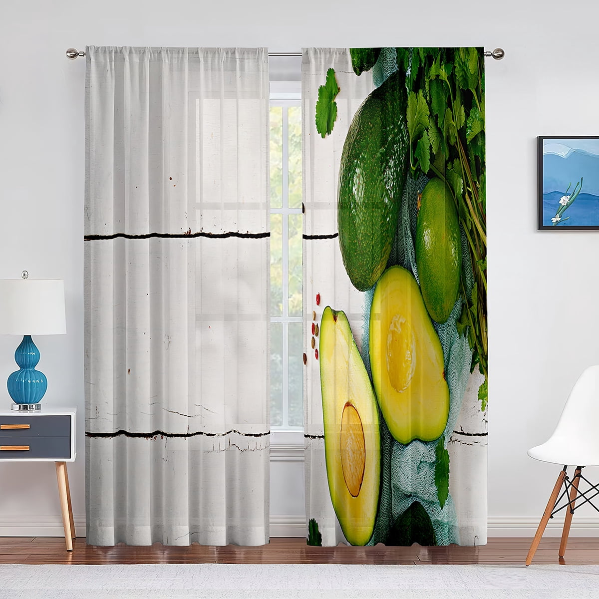 Avocado Fruit Vegetable White Yellow Tulle Curtains for Living Room ...