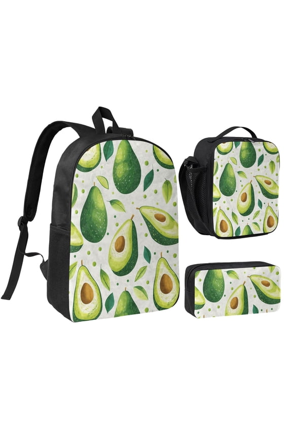 Avocado Fun Fruit Backpack Set 3pc ，Backpack with Lunch Bag and Bag 17 Inch