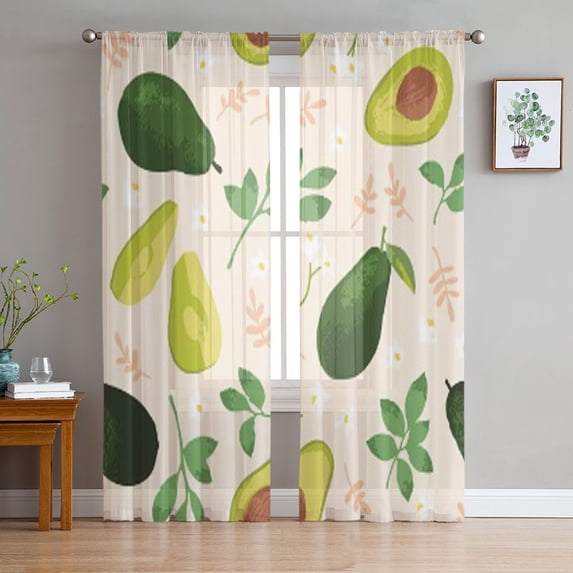 Avocado Green Cute Fruits Cartoon Tulle Curtains for Living Room ...