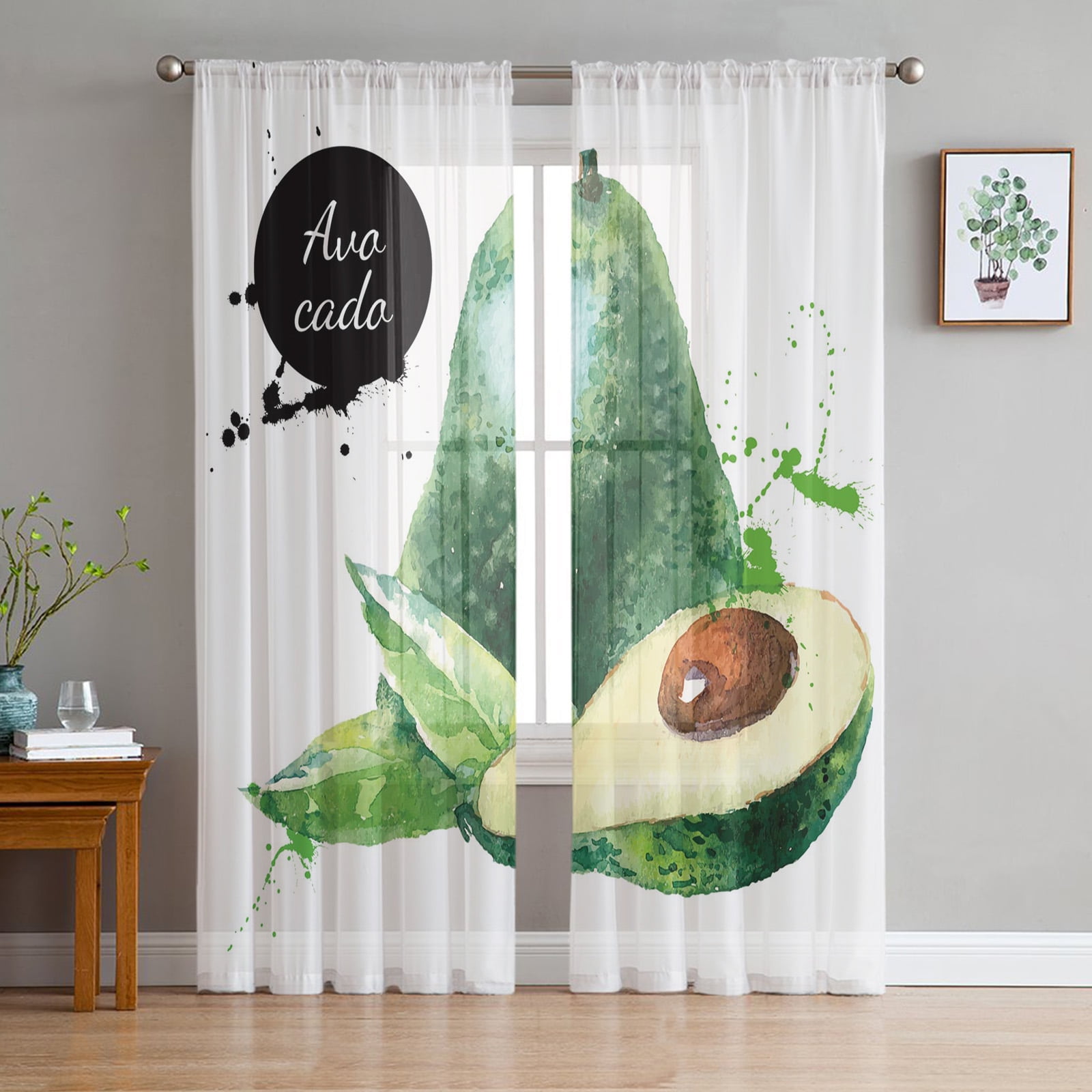 Avocado Green Cute Fruits Cartoon Tulle Curtains for Living Room ...