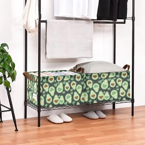Avocado Green Happy Fruit Storage Bins for Shelves with Labels&Handles Fabric Organizer Bin Foldable Rectangle Storage Basket Boxes for Closet, Bathroom, Home, Living Room, 2 Pack