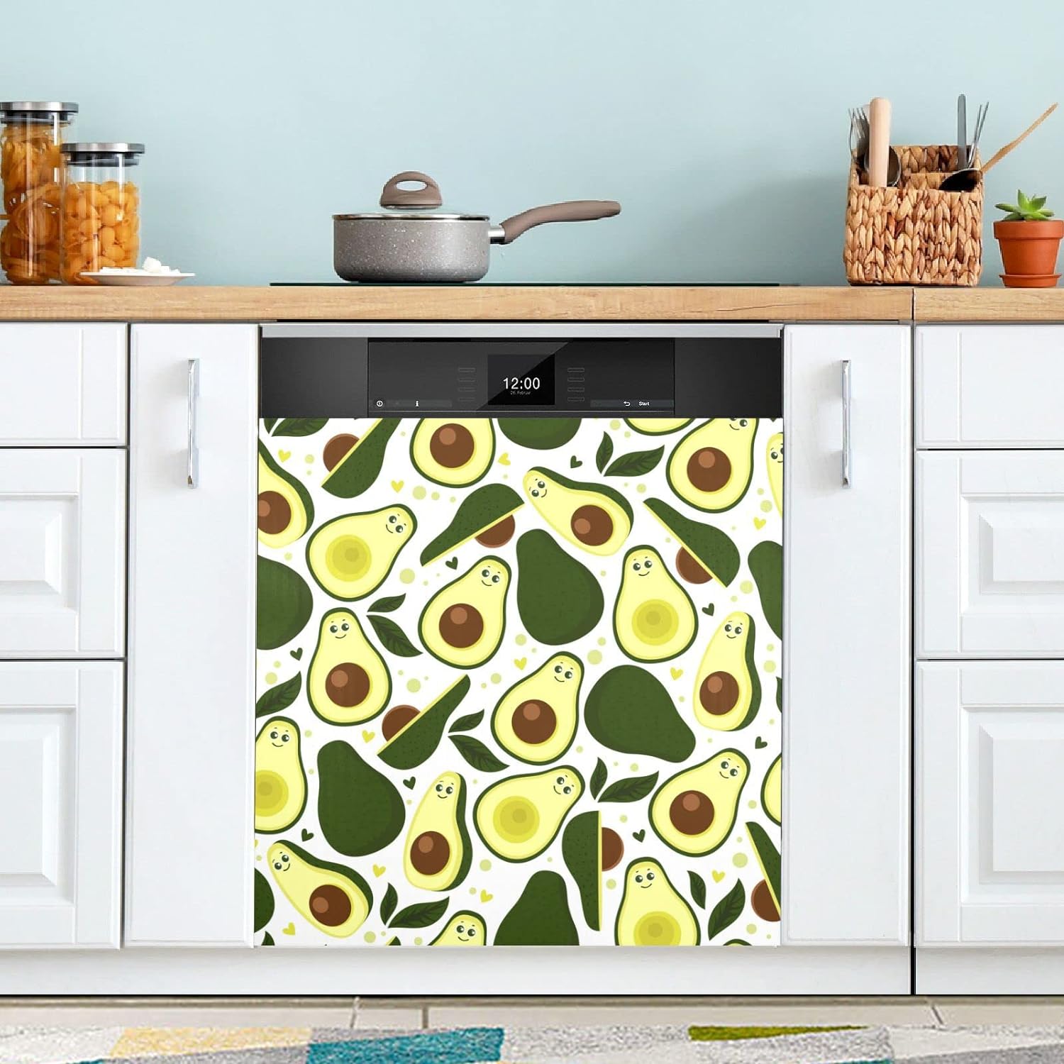 Avocado Green Leaves Fruit Dishwasher Cover, Dishwasher Refrigerator Covers