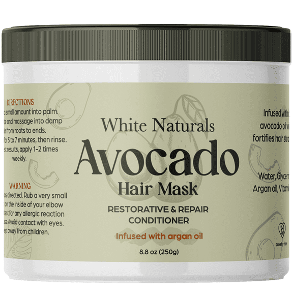 Avocado Hair Mask-Deep Conditioning Treatment, Avocado Cream Hair Mask with Coconut Oil, Shea Butter, Argan Oil and Other Vitamins for Hair Care by White Naturals