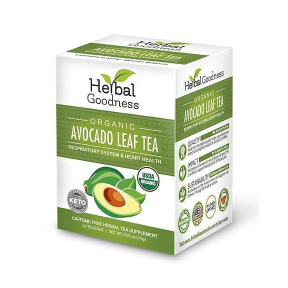 Avocado Herbal Leaf Tea  Organic - Respiration & Heart Support Tea, Hoja de Aguacate, Caffeine-Free, Nettle - 24 Teabags - Herbal Goodness