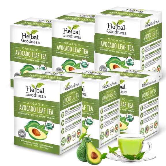 Avocado Leaf Tea - Respiration & Heart Support, Herbal Tea, Hoja de Aguacate, Caffeine-Free (6 packs) 24Teabags - Herbal Goodness