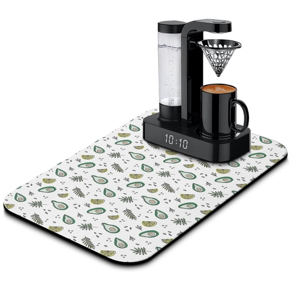 Avocado Illustration Coffee Maker Mat - 4-Layer Non-Slip Absorbent Pad, Cute Fruit Print for Coffee Stations, Office or Home Use