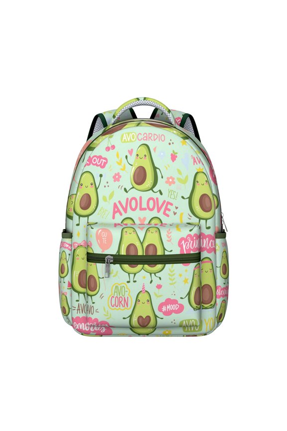 Avocado Illustration Students Backpack Cute Avocado Print School Bag with Avocado Aesthetic Design, Lightweight and Wear-Resistant