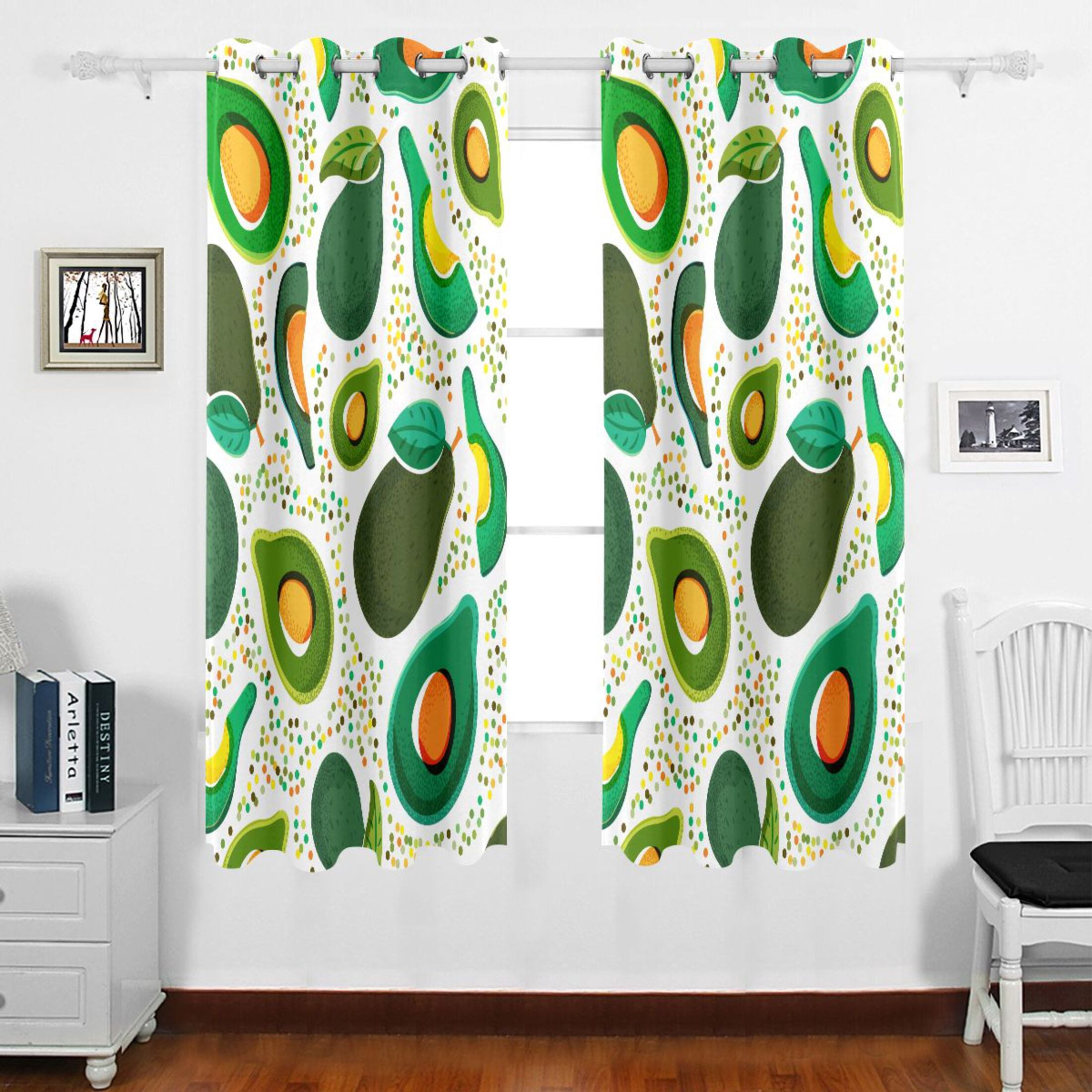 Avocado Leaves Dots Grommet Blackout Curtains Thermal Insulated Window ...