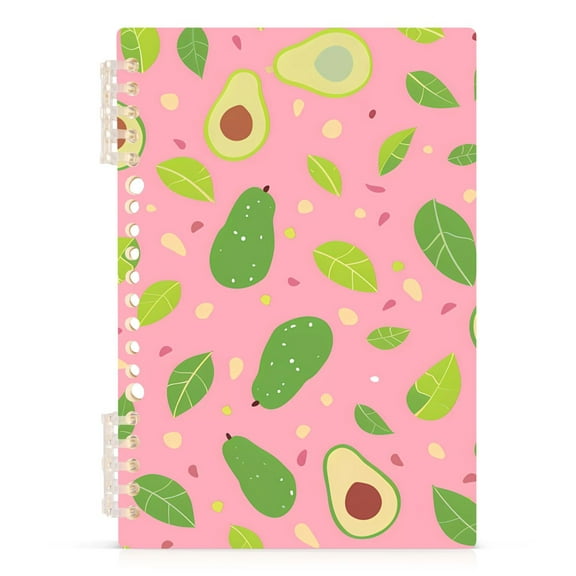 Avocado Leaves on Pink Spiral Journal Notebook College Ruled Notebook 8.3" x 5.7" A5 Lined Thick Paper Page